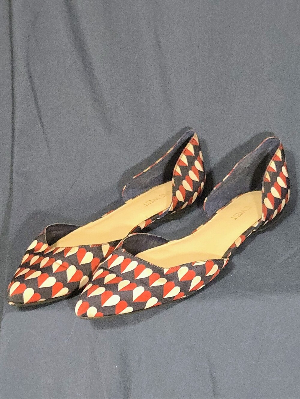Nine West Starship Pointed Toe D'Orsay Flats - Heart Print Textile - Size 7M